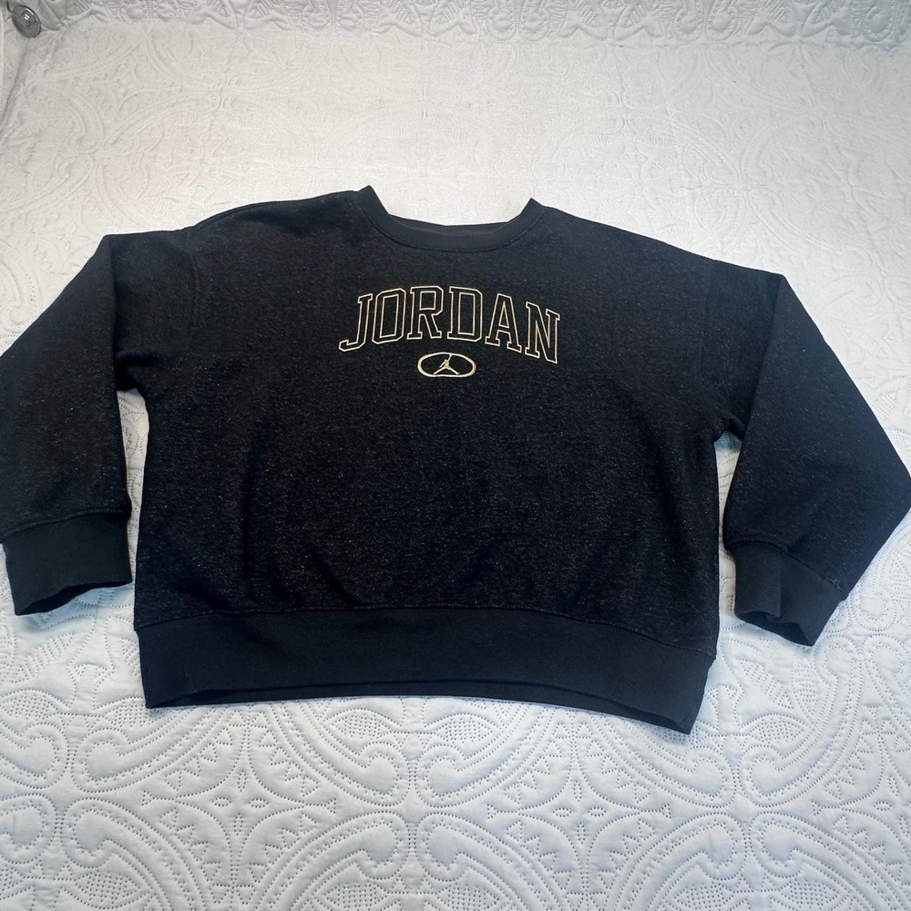 Jordan Brand Metallic Gold Logo Crewneck Sweatshirt Black Heather Long Sleeve